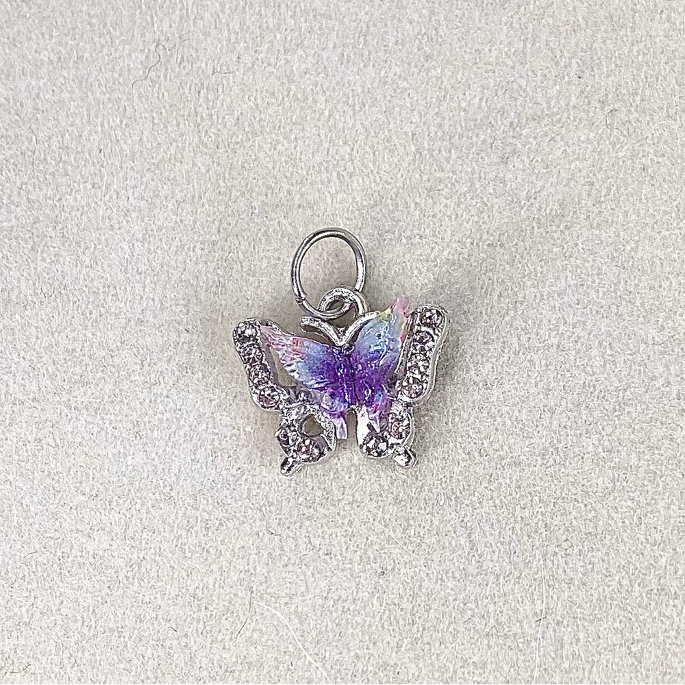 Sparkling Butterfly Charm Pendant – Silver Tone with Crystal & Pastel Enamel